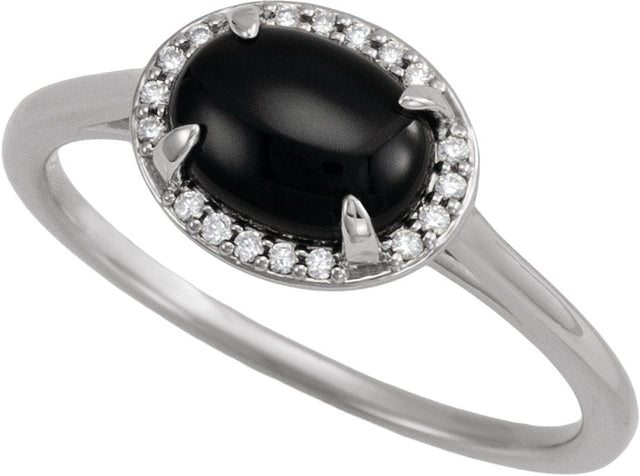 14K Gold Oval Natural Black Onyx & Natural Diamond Halo-Style Ring - White Gold - view 4