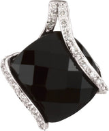 14K Gold Cushion Natural Black Onyx & Natural Diamond Accented Pendant