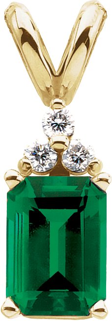 14K Gold Emerald Lab-Grown Emerald & Natural Diamond Accented Pendant