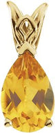 14K Gold Pear Natural Citrine Solitaire Scroll Setting Pendant