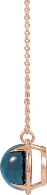 14K Gold Oval Natural London Blue Topaz & Natural Diamond Halo-Style Necklace – 0.06 CTW - Rose Gold - view 2