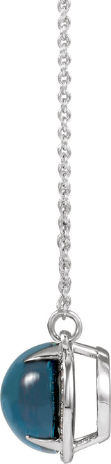 14K Gold Oval Natural London Blue Topaz & Natural Diamond Halo-Style Necklace – 0.06 CTW - White Gold - view 2