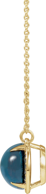 14K Gold Oval Natural London Blue Topaz & Natural Diamond Halo-Style Necklace – 0.06 CTW - Yellow Gold - view 2