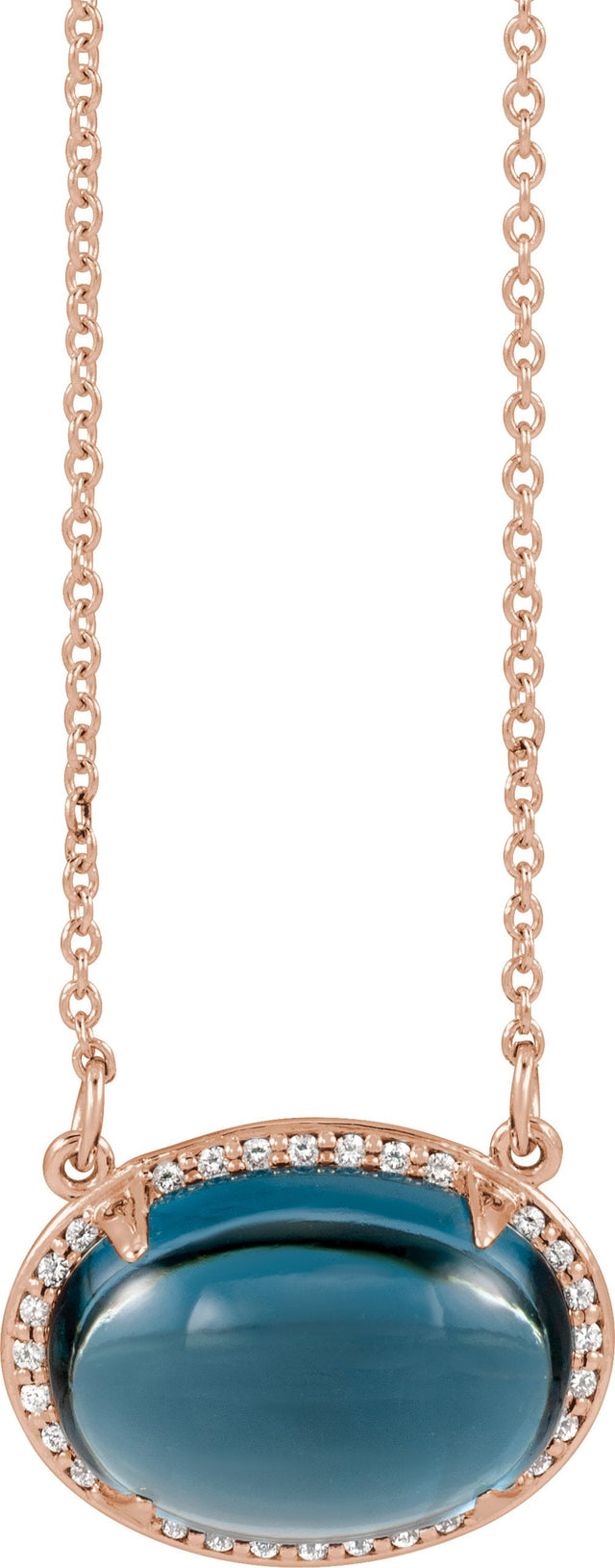 14K Gold Oval Natural London Blue Topaz & Natural Diamond Halo-Style Necklace – 0.06 CTW - Rose Gold