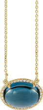 14K Gold Oval Natural London Blue Topaz & Natural Diamond Halo-Style Necklace – 0.06 CTW - Yellow Gold