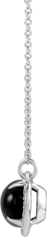 14K Gold Oval Natural Black Onyx & Natural Diamond Halo-Style Necklace - White Gold - view 4