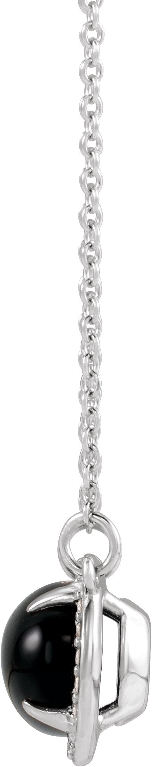 14K Gold Oval Natural Black Onyx & Natural Diamond Halo-Style Necklace - White Gold - view 4