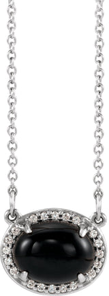 14K Gold Oval Natural Black Onyx & Natural Diamond Halo-Style Necklace - White Gold - view 3