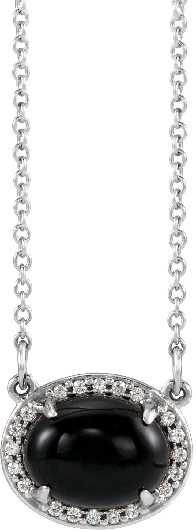 14K Gold Oval Natural Black Onyx & Natural Diamond Halo-Style Necklace - White Gold - view 3