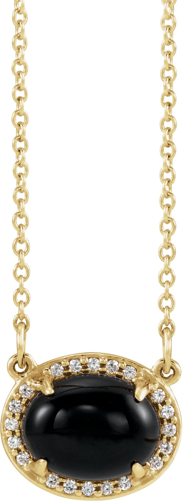 14K Gold Oval Natural Black Onyx & Natural Diamond Halo-Style Necklace - Yellow Gold - view 3