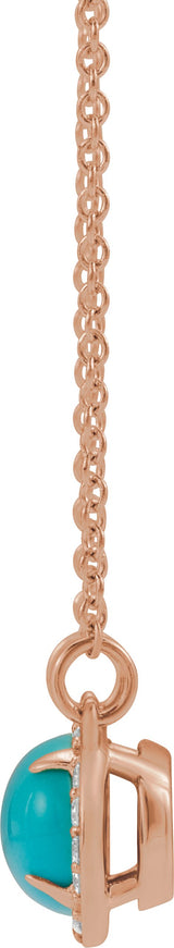 14K Gold Oval Natural Turquoise & Natural Diamond Halo-Style Necklace - Rose Gold - view 3