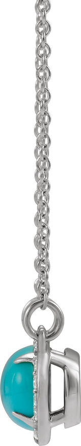 14K Gold Oval Natural Turquoise & Natural Diamond Halo-Style Necklace - White Gold - view 3