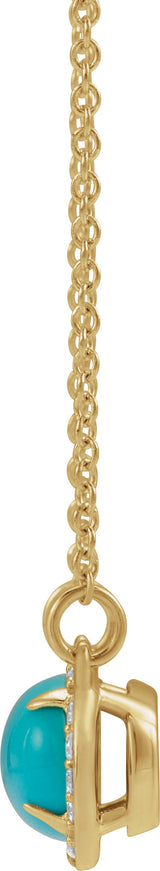 14K Gold Oval Natural Turquoise & Natural Diamond Halo-Style Necklace - Yellow Gold - view 3