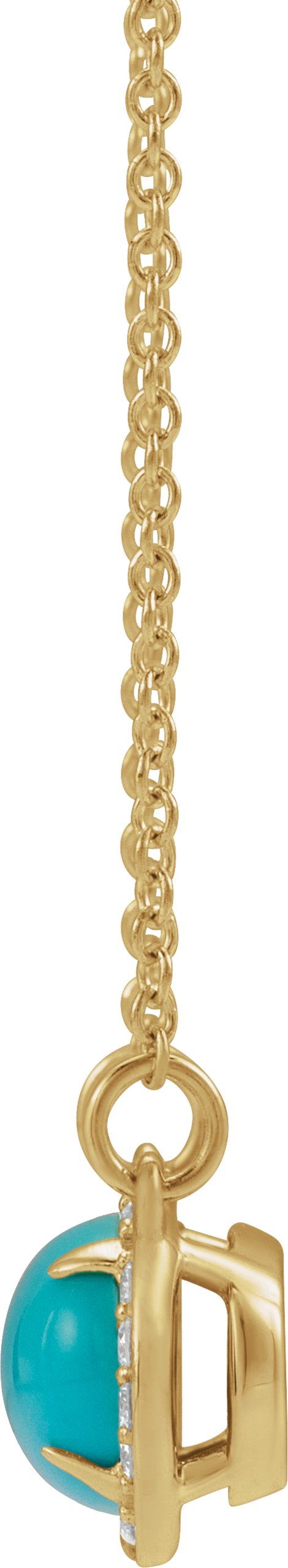 14K Gold Oval Natural Turquoise & Natural Diamond Halo-Style Necklace - Yellow Gold - view 3