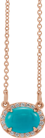14K Gold Oval Natural Turquoise & Natural Diamond Halo-Style Necklace - Rose Gold - view 2