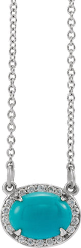 14K Gold Oval Natural Turquoise & Natural Diamond Halo-Style Necklace - White Gold - view 2