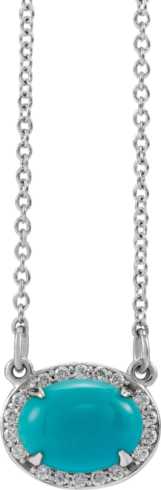 14K Gold Oval Natural Turquoise & Natural Diamond Halo-Style Necklace - White Gold - view 2