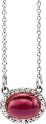 14K Gold Oval Natural Rhodolite Garnet & Natural Diamond Halo-Style Necklace – 0.07 CTW - White Gold - view 2