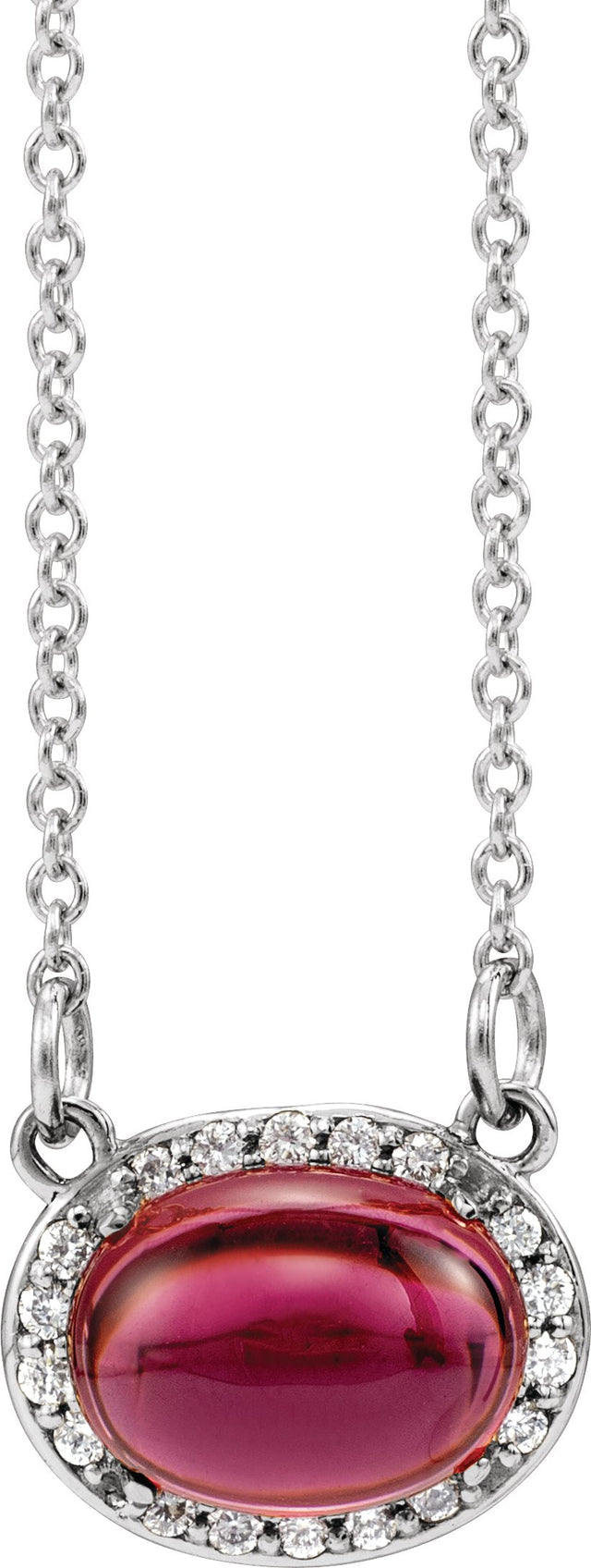 14K Gold Oval Natural Rhodolite Garnet & Natural Diamond Halo-Style Necklace – 0.07 CTW - White Gold - view 2