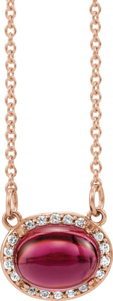 14K Gold Oval Natural Rhodolite Garnet & Natural Diamond Halo-Style Necklace – 0.07 CTW - Rose Gold - view 2