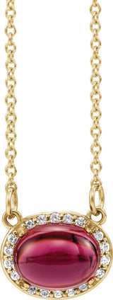 14K Gold Oval Natural Rhodolite Garnet & Natural Diamond Halo-Style Necklace – 0.07 CTW - Yellow Gold - view 2