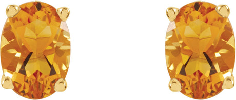 14K Gold Natural Citrine Oval 4-Prong Stud Earrings - view 2
