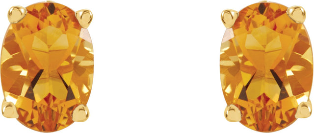 14K Gold Natural Citrine Oval 4-Prong Stud Earrings - view 2