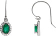 14K Gold Oval Natural Emerald & Natural Diamond Halo-Style Earrings