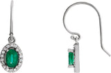 14K Gold Oval Natural Emerald & Natural Diamond Halo-Style Earrings