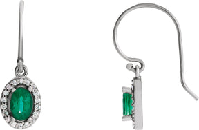 14K Gold Oval Natural Emerald & Natural Diamond Halo-Style Earrings