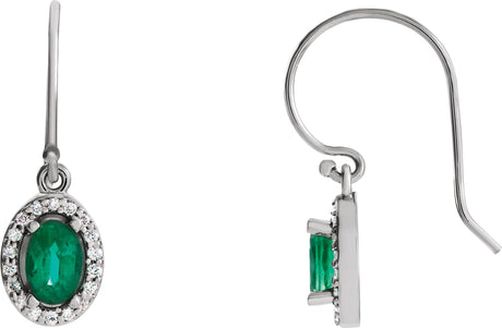 14K Gold Oval Natural Emerald & Natural Diamond Halo-Style Earrings