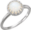 14K Gold Round Natural White Opal Crown Cabochon Ring - White Gold
