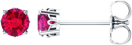 14K Gold Lab-Grown Ruby Round 4-Prong Scroll Setting Stud Earrings - White Gold