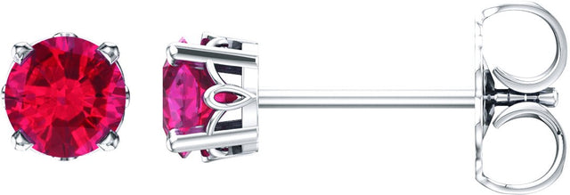 14K Gold Lab-Grown Ruby Round 4-Prong Scroll Setting Stud Earrings - White Gold
