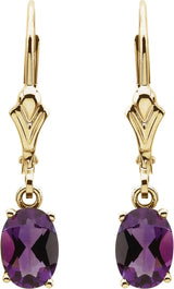 14K Gold Natural Amethyst Oval 4-Prong Earrings - view 2