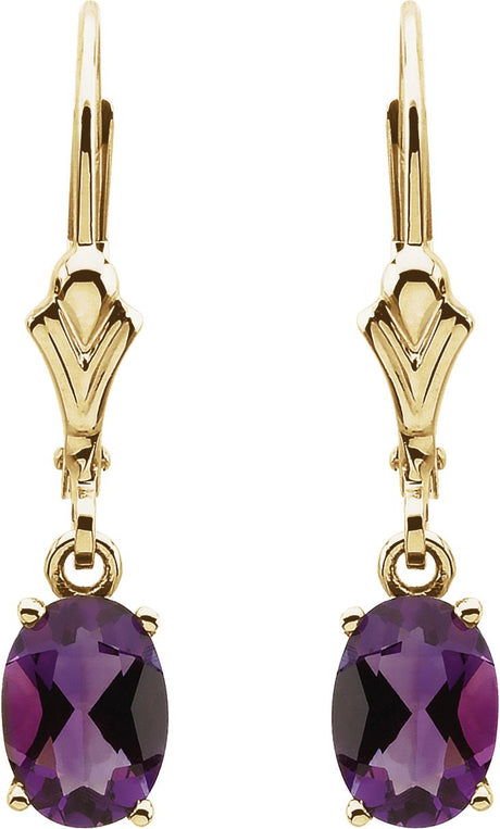 14K Gold Natural Amethyst Oval 4-Prong Earrings - view 2