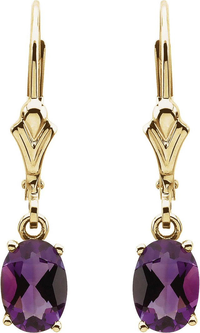 14K Gold Natural Amethyst Oval 4-Prong Earrings - view 2