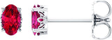 14K Gold Lab-Grown Ruby Oval 4-Prong Scroll Setting Stud Earrings - White Gold