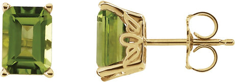 14K Gold Natural Peridot Emerald 4-Prong Scroll Setting Stud Earring