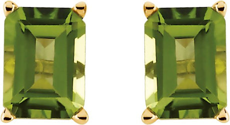 14K Gold Natural Peridot Emerald 4-Prong Scroll Setting Stud Earring - view 2