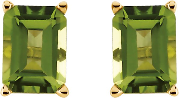 14K Gold Natural Peridot Emerald 4-Prong Scroll Setting Stud Earring - view 2
