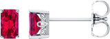 14K Gold Lab-Grown Ruby Emerald 4-Prong Scroll Setting Stud Earrings - White Gold