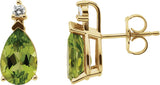 14K Gold Natural Peridot & Natural Diamond Pear 3-Prong Accented Earrings