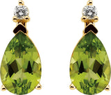 14K Gold Natural Peridot & Natural Diamond Pear 3-Prong Accented Earrings - view 2