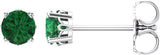 14K Gold Lab-Grown Emerald Round 4-Prong Scroll Setting Stud Earrings - White Gold