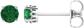 14K Gold Lab-Grown Emerald Round 4-Prong Scroll Setting Stud Earrings - White Gold