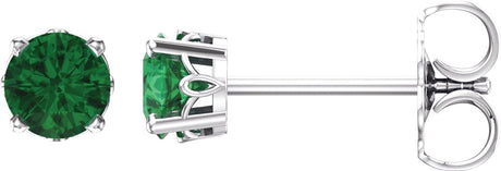 14K Gold Lab-Grown Emerald Round 4-Prong Scroll Setting Stud Earrings - White Gold