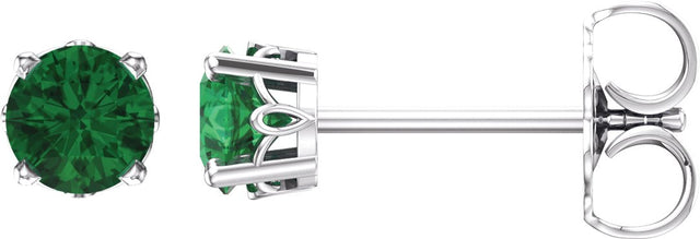 14K Gold Lab-Grown Emerald Round 4-Prong Scroll Setting Stud Earrings - White Gold