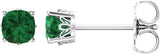 14K Gold Lab-Grown Emerald Cushion 4-Prong Scroll Setting Stud Earrings - White Gold