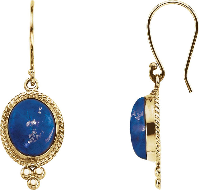 14K Gold Oval Natural Lapis Cabochon Earrings – 10x8mm